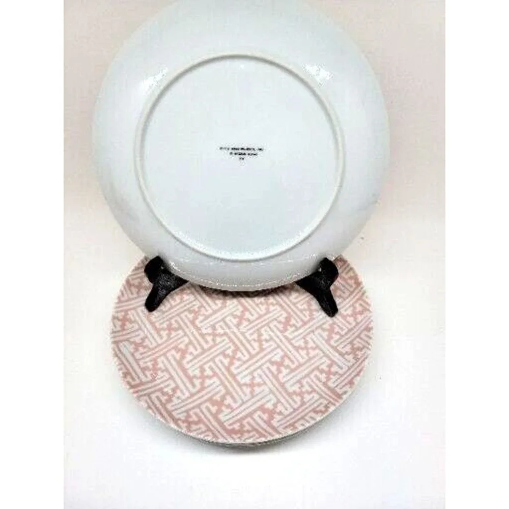 Fitz & Floyd Oriental Geometric Peach Snack Plates